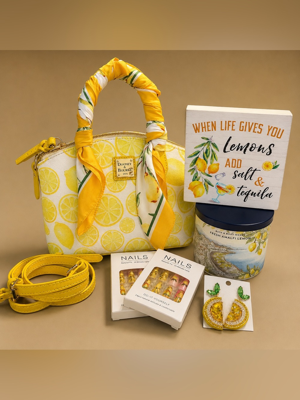 Dooney & Bourke Yellow Lemon-Print Top-Handle Satchel With Dustbag Bundle